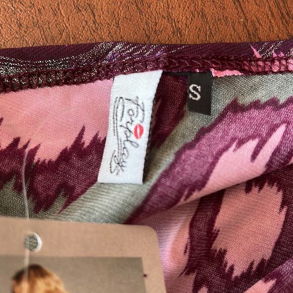 Forplay Bodycon One Sleeve Dress Pink Green Small - Picture 9 of 12